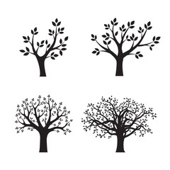 Set Black vector Trees. Vector Illustration. Park and Nature.