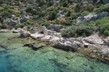 Fototapeta na wymiar Kekova Island and the Ruins of the Sunken City Simena in the Antalya Province, Turkey
