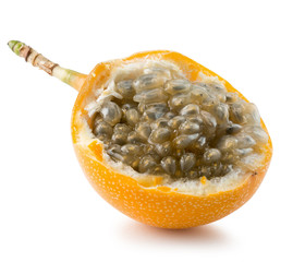 half of sweet granadilla or grenadia isolated on the white backg