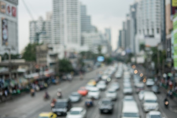 Blurred abstract traffic jams road in Bangkok, Thailand