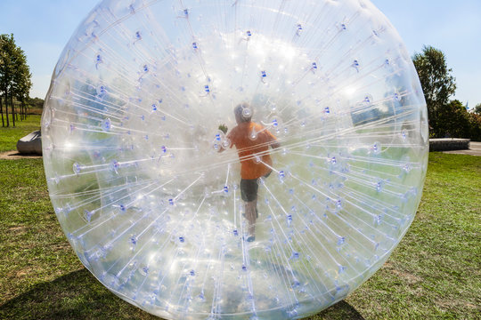 children have fun in the Zorbing Ball