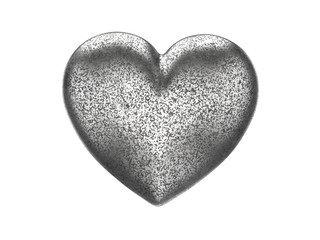 3D illustration vintage silver stone rock heart on a white background