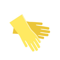 Rubber yellow gloves cartoon flat icon vector illustration.
