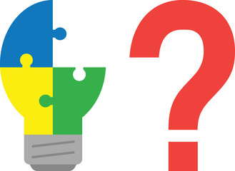 One peace missing puzzle light bulb with question mark