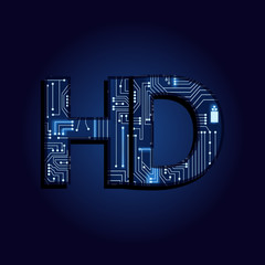 Word HD (high definition) with a technological electronics circuit..