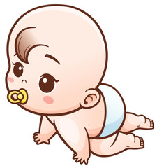 Vector Illustration of Cartoon Cute Baby learn to crawl
