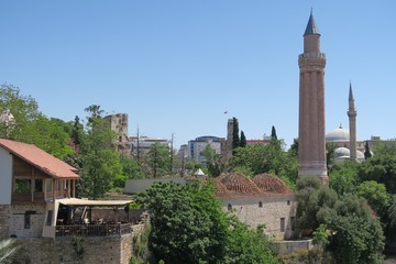 Fototapeta na wymiar Yivli Minare Mosque is a Landmark in Antalyas Oldtown Kaleici, Turkey