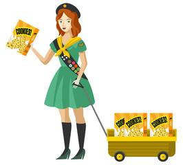 girl scout selling cookies