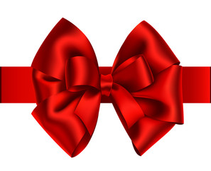 Decorative red bow with horizontal ribbon. Vector bow for page decor