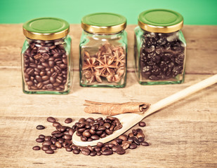 Coffee bean with view of the coffee jar and Heab jar