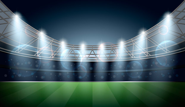 Soccer Stadium with spot light. Football Arena. Vector illustration. 