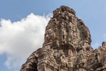 Bayon stone face in Angkor Wat, Siem Reap, Cambodia.
