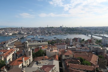 Fototapeta na wymiar Panoramic View at Istanbuls Oldtown Sultanahmet and the Golden Horn, Turkey