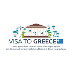 Visa to Greece. Document for travel. Vector flat illustration.