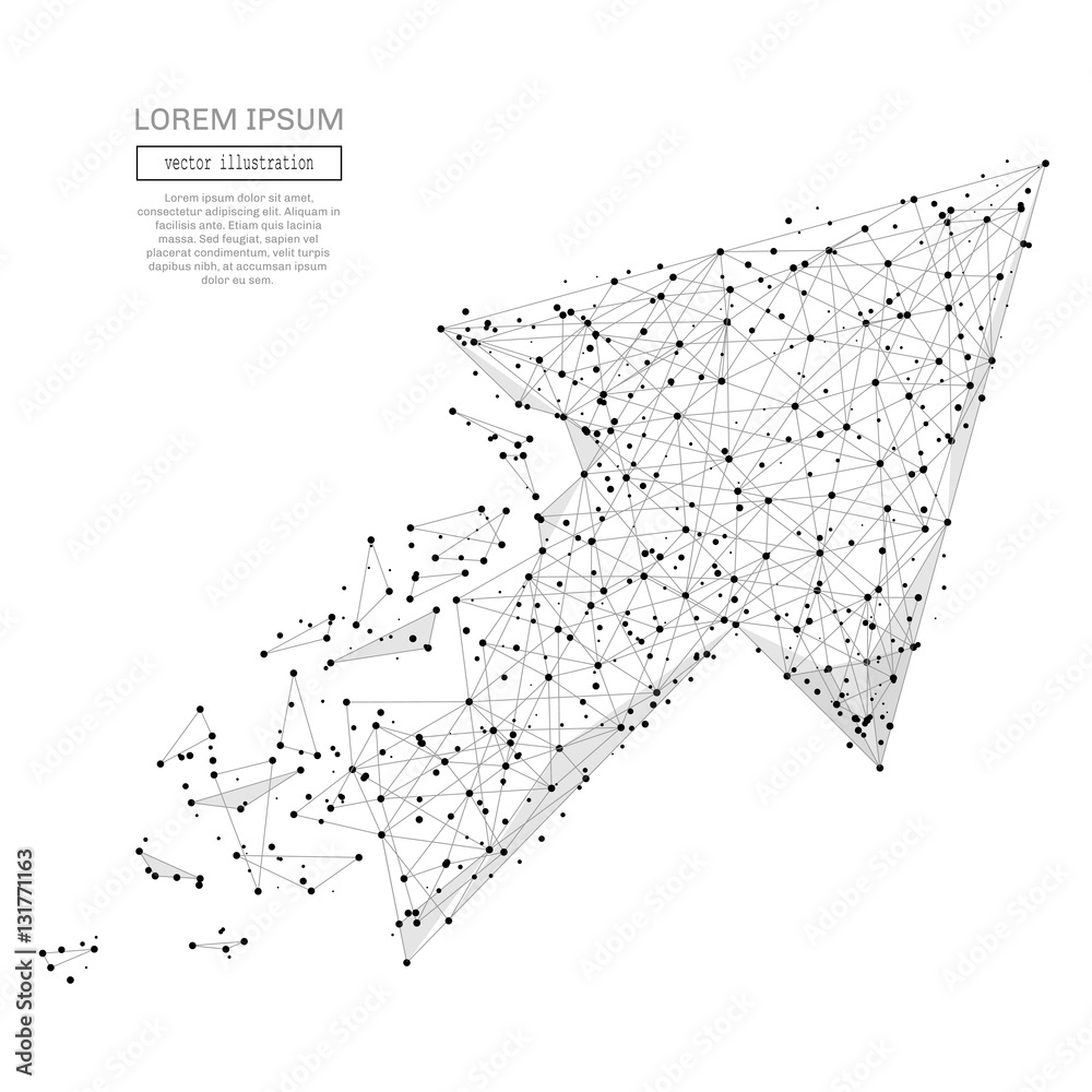 Poster Abstract polygonal space low poly arrow with connecting dots and lines. Wireframe Business arrow connection structure. Futuristic Vector Illustration.