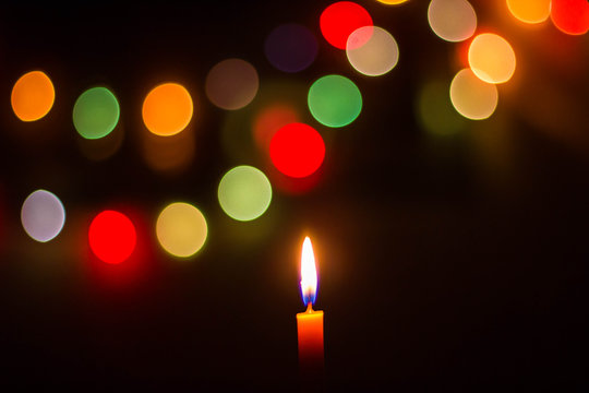 candle light at night with color bokeh