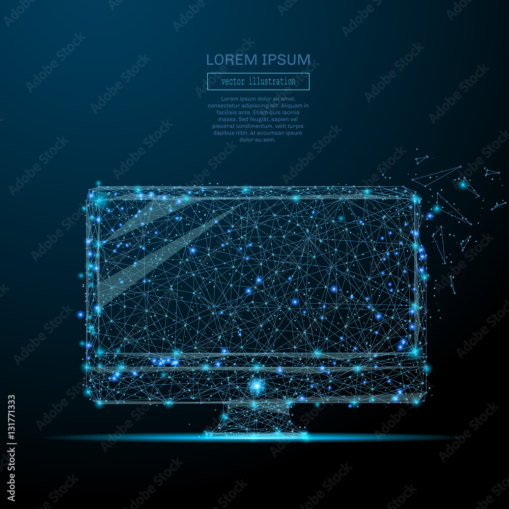 Aufkleber Computer Blue Abstract Mesh Background with Circles, Lines and Shapes . Design computer for Your Business. Vector starry sky concept.