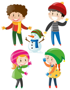 Boys and girls in winter clothes