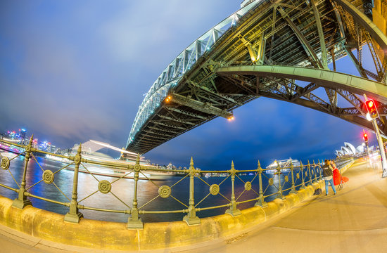 Sydney Harbour Bridge. Wide angle view at night