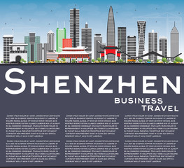 Obraz premium Shenzhen Skyline with Gray Buildings, Blue Sky and Copy Space.
