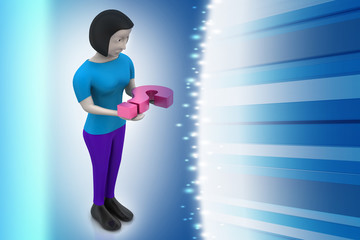 3d woman carrying the question mark