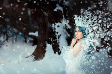 Snow Queen in Winter Fantasy Landscape 