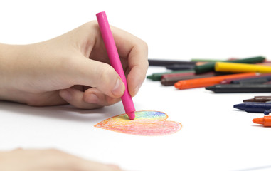 Naklejka premium Hand drawing heart with crayon, with white background