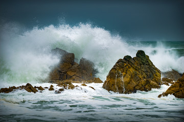 Waves crashing onto the rocks