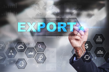 Businessman is drawing on virtual screen. export concept.