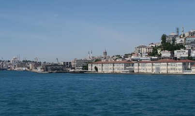 Fototapeta na wymiar Panorama View of Istanbul Galata and Beyoglu as seen from the Bosphorus Strait, Turkey