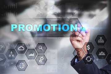 Businessman is drawing on virtual screen. promotion concept.