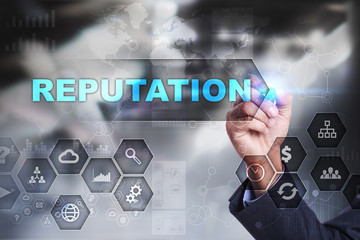 Businessman is drawing on virtual screen. reputation concept.