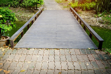 Wooden Bridge in Forest leading to more trees