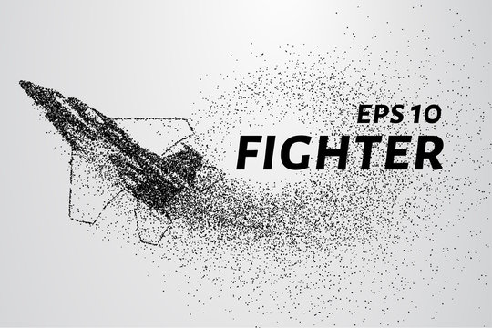 Fighter of the particles. The silhouette of the fighter is of little circles.
