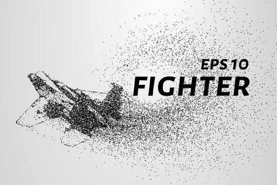 Fighter of the particles. The silhouette of the fighter is of little circles.
