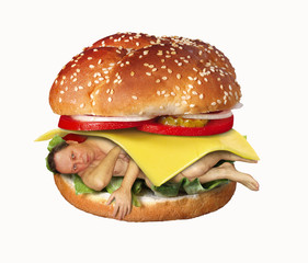 The big man burger on white background. - obrazy, fototapety, plakaty