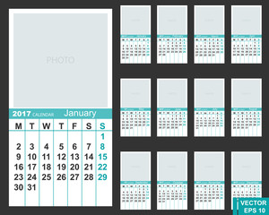 Calendar for the new year. 2017. Grid. Date. For your design.