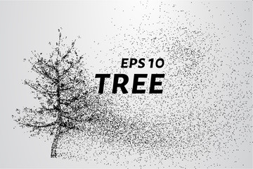 The tree of particles. Tree wind tears of small circles and dots. vector illustration.