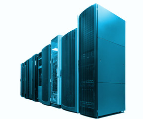 ranks modern supercomputers in computational data center isolate, blue tone