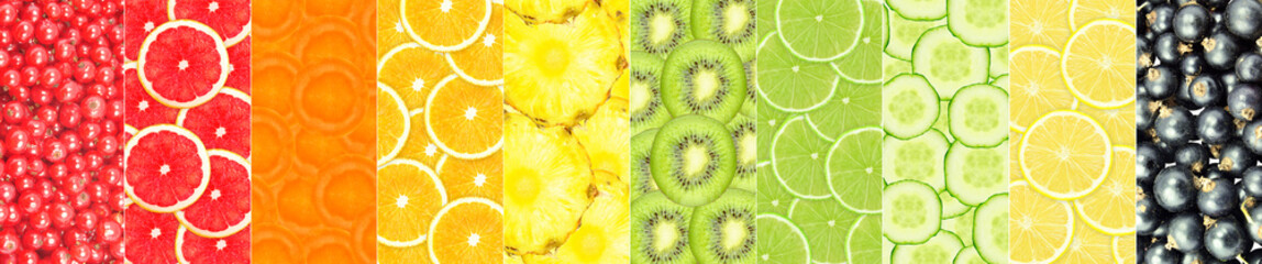 Naklejka na ściany i meble fruits and vegetables slices collage isolated