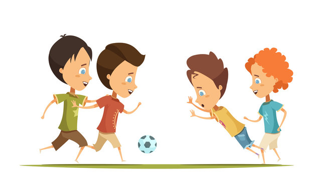 Boys Playing Soccer Cartoon Style Illustration