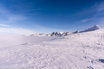 Beautiful winter landscape Tatra Mountains during inversion
