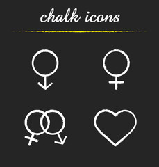 Gender symbols chalk icons set