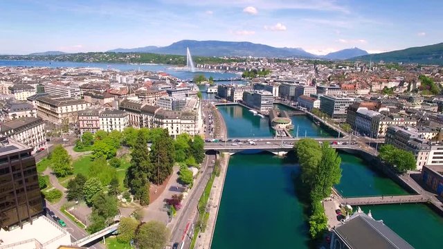 4K Aerial footage of Geneva city  in Switzerland -UHD