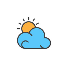 Sun and cloud line icon, filled outline vector sign, linear colorful pictogram isolated on white. Partly cloudy weather forecast symbol, logo illustration