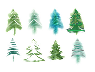 Obraz premium Watercolor fir trees