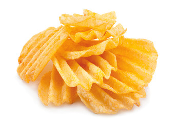 Potato ribbed chips on white