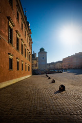 Naklejka premium Old town of Warsaw. Castle square