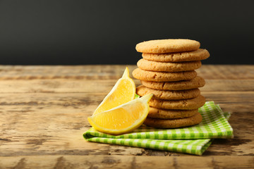 Lemon cookies on napkin on table