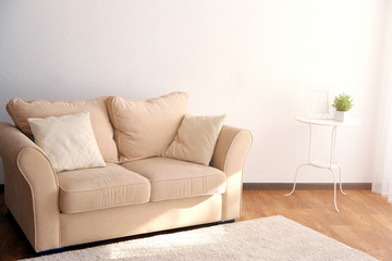 Modern room interior with big sofa